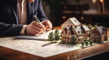 real estate, architectes house buying, mortgage credit documents contract signing - advertising asset illustration