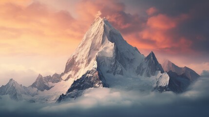 Towering peaks against a pastel sky, showcasing the grandeur of nature and inducing a sense of peace - obrazy, fototapety, plakaty