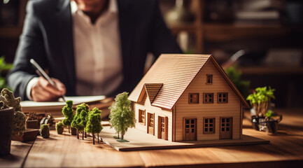 real estate, architectes house buying, mortgage credit documents contract signing - advertising asset illustration