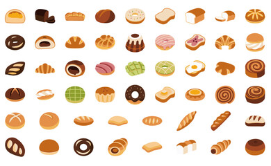 Icons of bread, dessert and pastries.