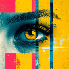 Female eye macro, abstract bright coloured illustration, artistic modern futuristic print, creative artwork. Human eye close up, minimal for poster, cover, presentation