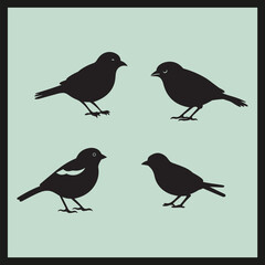 Chaffinch black silhouette, set of birds