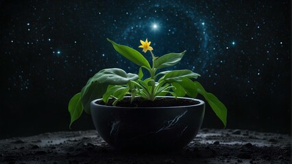 Space Botany: Plant Grows in Pot Beyond Earth's Boundaries.
Cosmic Gardening AI-Generated art.