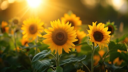 Fototapeta premium Sunflower field in warm sunshine