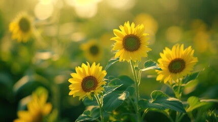 Sunflower field in warm sunshine