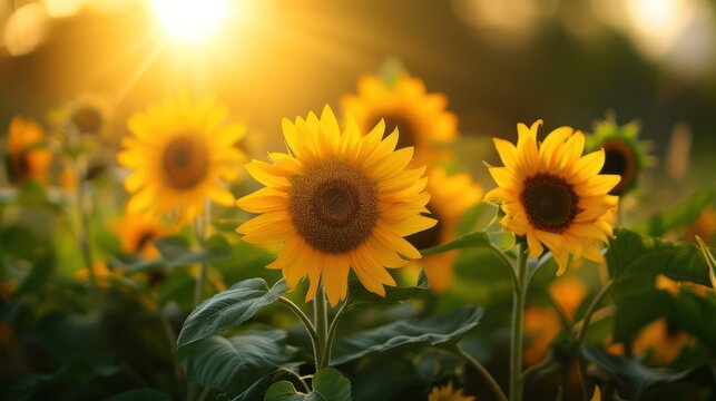 Sunflower field in warm sunshine