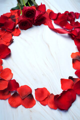 Red rose petals background with copy space