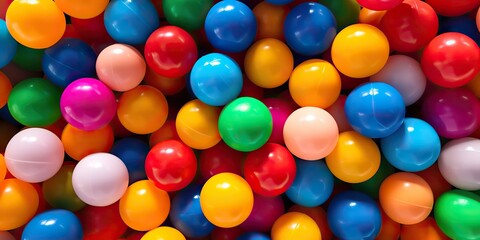 Fototapeta na wymiar Many colors plastic balls background. Kids playground decoration scene