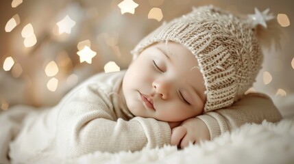 Fototapeta na wymiar Portrait of a Sleeping Baby with Magical Starry Glow