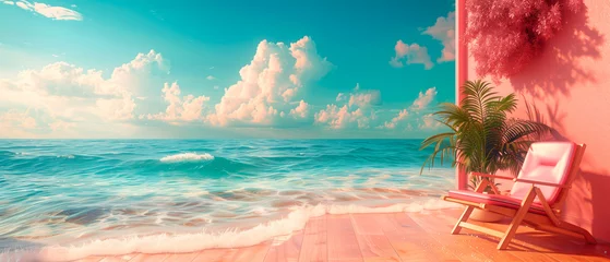 Wandaufkleber Beach with tropical summer feeling and pink nature elements. © ARTwithPIXELS