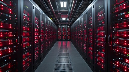 Obraz premium High-Security Data Center with Red LED Indicators