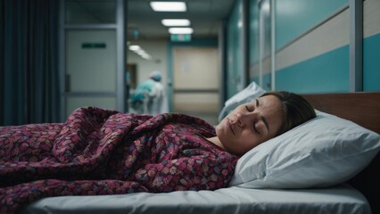Sick Woman Sleeping on a Bed in the Hospital