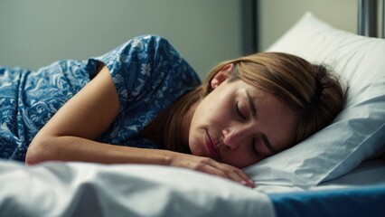 Obraz na płótnie Canvas Sick Woman Sleeping on a Bed in the Hospital