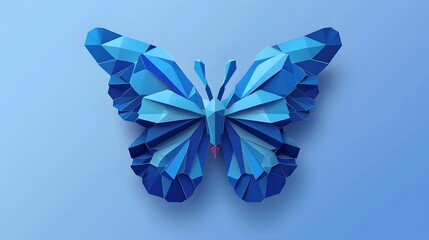 Geometric Paper Butterfly Art on Blue Background