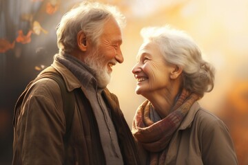 Romantic portrait of senior couple looking at each other