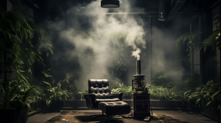 The resting room has herbal smoke. To relax in a dim and quiet atmosphere. - obrazy, fototapety, plakaty