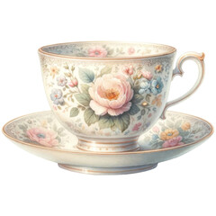 Antique Floral Tea Cup with Matching Saucer Set
