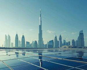 City skyline with a focus on solar power