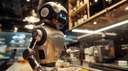 Fototapeta premium Autonomous waiter robot working in restaurant
