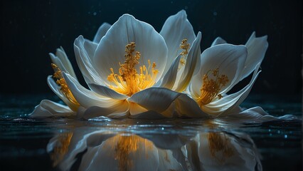 Closeup Night Blooms: Beautiful Flower Floating on Water's Surface, Abstract Elegance