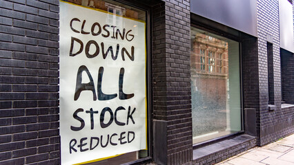 Closing Down All Stock Reduced Sign
