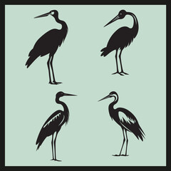 heron set, Majestic Stork black Silhouette