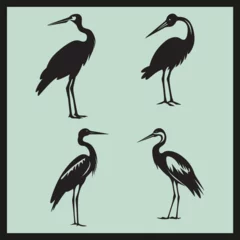 Fotobehang Reiger heron set, Majestic Stork black Silhouette