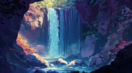Zelfklevend Fotobehang Scenic Waterfall Landscape © Left