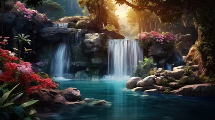 Tuinposter Scenic Waterfall Landscape © Left