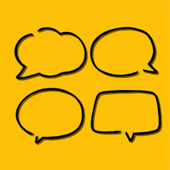Outline speech bubble. Abstract Vector sketch hand drawn scribble Speech Bubbles Set. Black bubble isolated background.