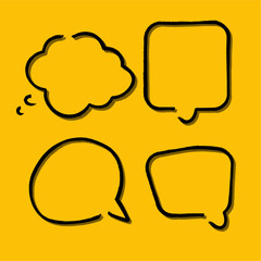 Outline speech bubble. Abstract Vector sketch hand drawn scribble Speech Bubbles Set. Black bubble isolated background.