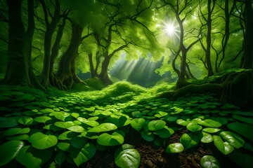 Beautiful nature concept with cool leaves and green sprouts symbolizing