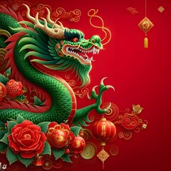 Fototapeta premium chinese new year dragon on red back ground