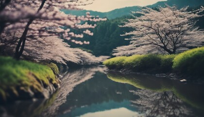 Fototapeta na wymiar japanese nature, japanese nature scenery, nature in spring, green nature