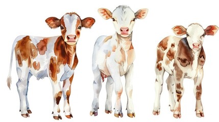 watercolor baby cows clipart isolated on white background 