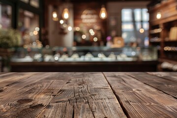 Empty wood table with blurred diamond shop background 