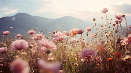  A vibrant meadow filled with wildflowers swaying in the breeze, radiating a sense of natural beauty and tranquility © cristian