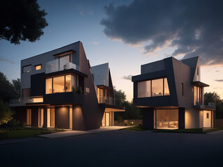 Evening view of the beautiful houses of modern architecture