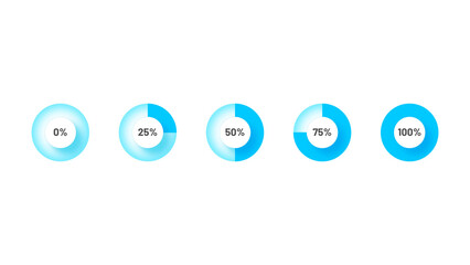 Blue set of circle percentage diagrams for infographics design elements