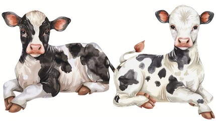 watercolor baby cows clipart isolated on white background
