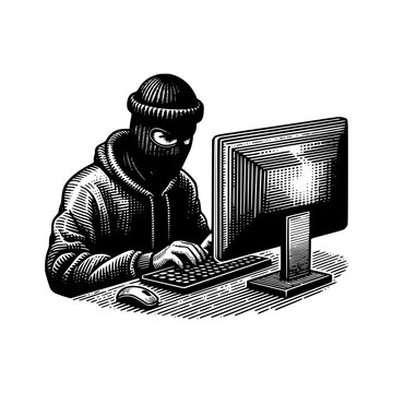 recommend clip art: Hacker stealing information from computer monitor Cyber attack concept Vector illustration