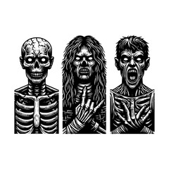 zombie tribal death metal art style vector illustration