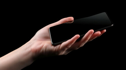 hand holding mobile phone with empty display