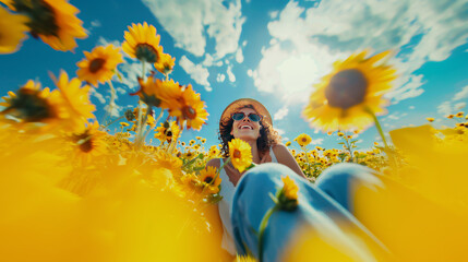 happy girl with sunflower