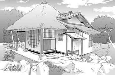 漫画風ペン画イラスト　和風_外観