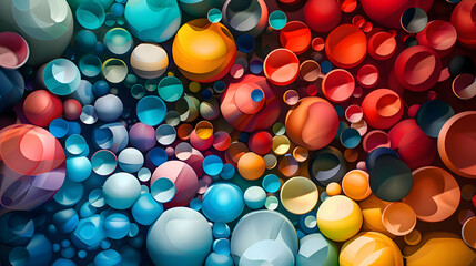 A captivating composition featuring an array of vibrant color balls arranged in an abstract art piece, creating a visually stimulating display of shapes and colors.
