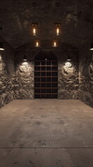 modern illuminated wine cellar with empty walls