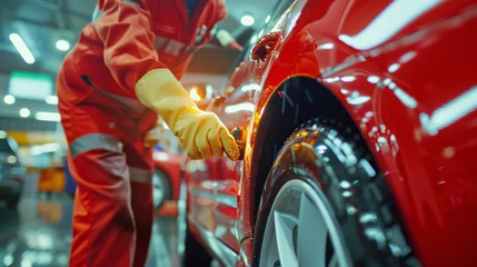 Afwasbaar fotobehang mechanic repairing a car © deniew