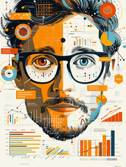 Illustrate a marketer analyzing trends eyes locked on the screen deciphering the future of e commerce