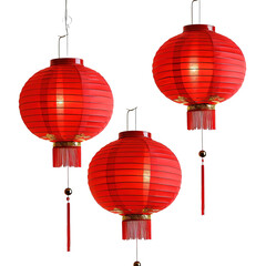  Chinese red lanterns isolated on white or transparent background